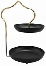 Metal Date Holder 2 Tiers, Islamic Design, Black and Gold, Premium Ramadan Dessert Serving Plate