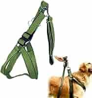 Premium Dog Harness and Leash Set, Adjustable Nylon Padded Body Harness with Matching Lead for large Breeds up to 40KG (Olive)