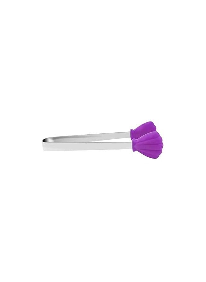 Spaceshoop Silicone Mini Tongs Stainless Steel Serving Food Tongs with Silicone Tips for Sugar Cubes Ice Appetizers Toaster