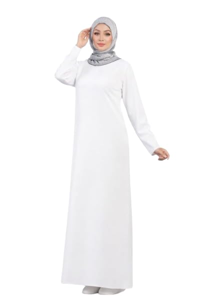 Umrah abaya Women's Long Sleeve Maxi Dress, White, Modest Islamic Abaya Style-1003
