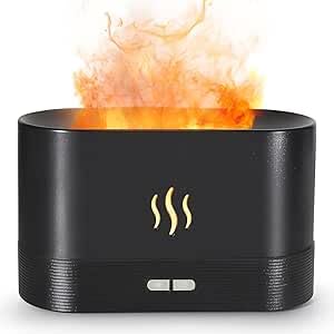 Essential Oil Diffuser, Flame Simulation Mist Humidifier, 180ml Aroma Diffuser, 2 Brightness Levels Night Light Auto Shut-Off (Black)