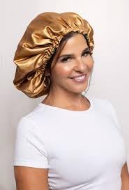Silk Satin Bonnet Double Layer Reversible Bonnet for Women Natural Curly Hair Bonnet Comfortable Elastic Headache Free Bonnet +Bowknot (Yellow)