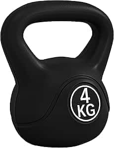 Kettlebell 4 kg for Sports and Fitness with Flat Base and Handle, Plastic Kettlebell and Sand, 18x12x20cm, Black