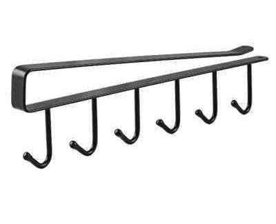 Wall-Mounted Coat Hook Rail with 6 Hooks, Black Metal, Modern Design