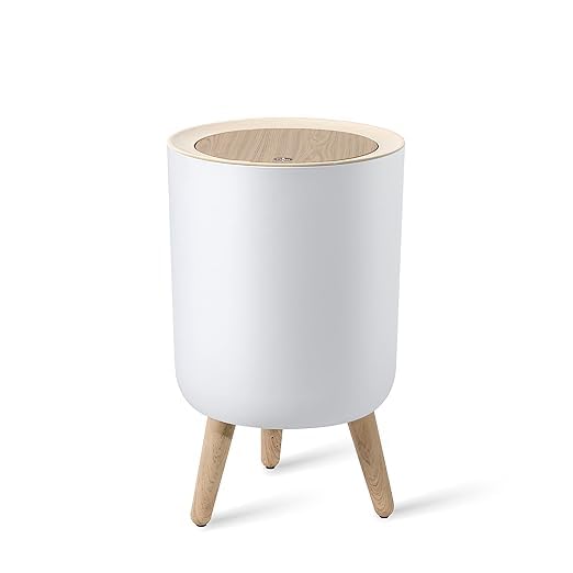 Wooden Trash Can with Spring Pressure Lid, High Base,Stylish and Practical for Kitchen, Bathroom, Bedroom, Living Room, Office, Indoor and Outdoor Use with Modern Accent