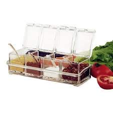 Seasoning Box 4 Piece Acrylic Seasoning Box with Spoons, Storage Container Condiment Jars