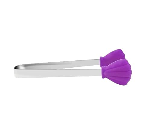 Silicone Mini Tongs,Stainless Steel Serving Food Tongs with Silicone Tips for Sugar Cubes,Ice,Appetizers,Toaster