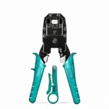 Total Tools Network Cable Crimping Tool with Wire Stripper, Teal, RJ45 Modular Crimper Plier Set