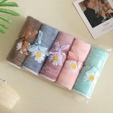 Daisy Embroidered Microfibre Bath Towels, Set of 5, Multi-Colour Pack with Pink, Blue, Green, Purple and Brown