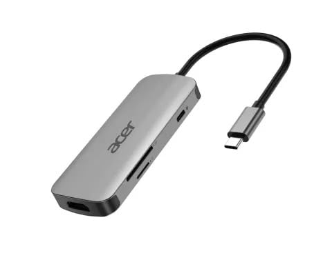 Acer 7-in-1 USB-C Hub, 3 x USB 3.0 5Gbps Ports, 1 x HDMI Port (1 x USB-C 100W, xSD/TF, silver