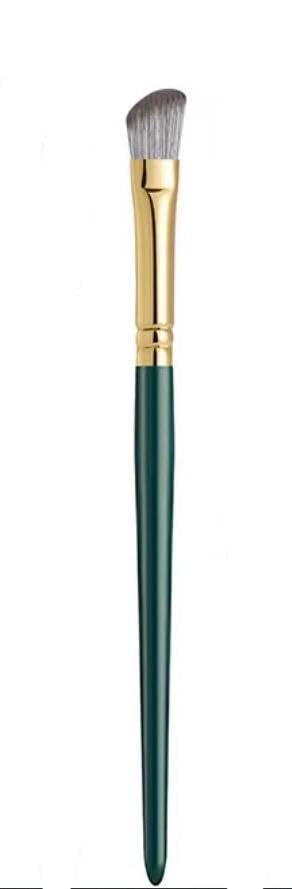 PROFESSIONAL ANGLED contour BRUSH, CRUELTY-FREE SYNTHETIC HAIR FACE BRUSH FOR FLAWLESS MAKEUP APPLICATION WITH NATURAL BIRCH WOODEN HANDLE-green