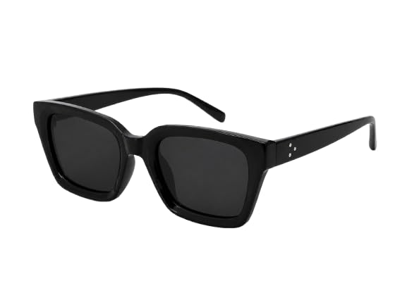 Oversized square sunglasses, black frame with dark lenses, classic design, unisex, men and women