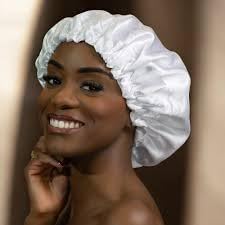 Silk Satin Bonnet Double Layer Reversible Bonnet for Women Natural Curly Hair Bonnet Comfortable Elastic Headache Free (White)