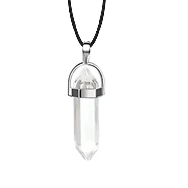 Fayruz Jewelry Unisex Natural Leather Rope Crystal Pendant Gemstone Spiritual Energy Healing Hexagonal Necklace for Men Women