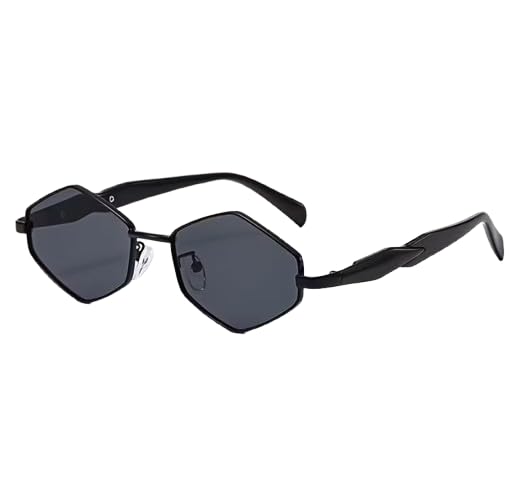 Geometric Polygon Sunglasses, Gold Metal Frame, Dark Grey Lens, Retro Style, Unisex Fashion Eyewear