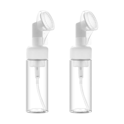 2 PCS Foam Pump Bottle with Silicone Cleanser Brush, Travel Foaming Empty Dispenser, Refillable Foaming Bottles for Cleaning Travel Facial Cleanser Face Massage