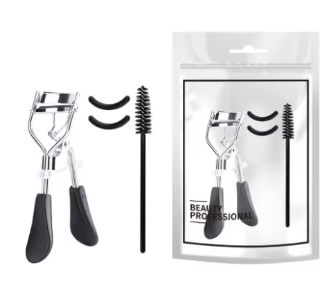 Professional Beauty Tool Set, Eyelash Tweezers and Trimming Brush Adjustable with Flexible Rubber Grip for Professional Use