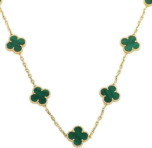 Gold Necklace - Exquisite Four Leaf Clover Pendant with a Delicate Chain and Floral Station Design for a Touch of Elegance