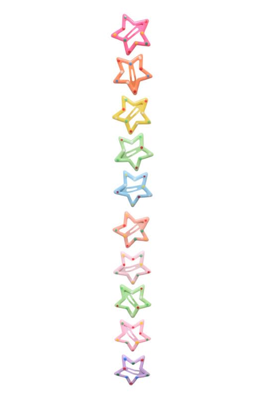 Daphne Hair Clips Set With Stars Design For Girls, 10 Pieces - Multicolor - 2411