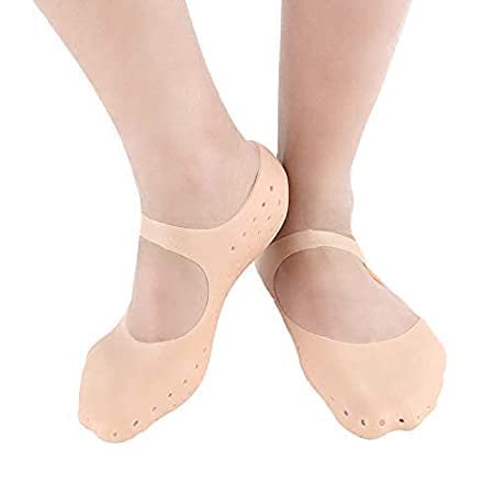 SPAREQUE Silicone Socks, Moisturising Gel Socks Foot Anti-Cracking Protector Foot Care Tool Prevention Socks For Dry Feet Ankles Cracked Heel Repair Foot Care Socks For Women Men - Cream