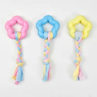 Pet Dog Chew Toy, Rubber Rope Knot with Star Ring, Bite Resistant Molar Teeth Cleaning. (Blue)