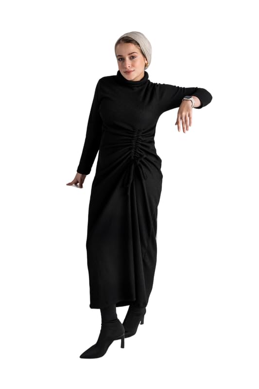 COZY UP IN STYLE Maxi High Neck Dress - Women's Long Sleeve Bodycon Dress with High Collar and Side Slit, Elegant Winter Warm Wear for Casual Outings, Parties, and Special Occasions