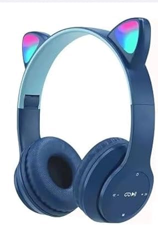 P47 Wireless Bluetooth Headset, with RGB Multi-Color Light, Built-in Microphone, Compatible with PC and Mobile, Stylish Design for Gaming and Music (Navy)