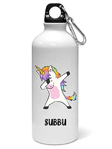 Unicorn Aluminium Sipper/Water Bottle/Gym Sipper 750 ML, Color - White, Name -"Subbu"