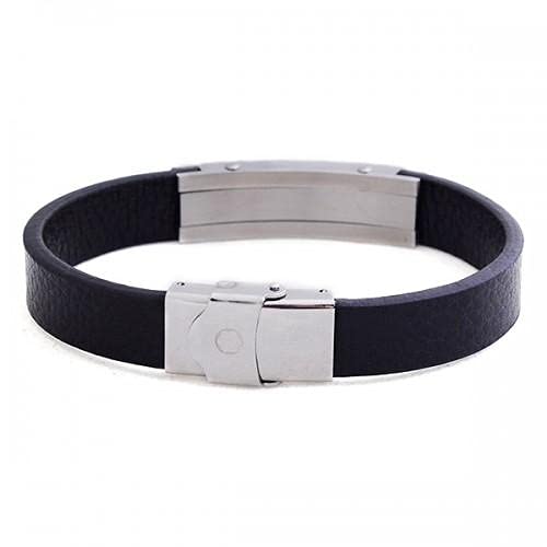 Black leather Mont Blanc bracelet with stainless steel