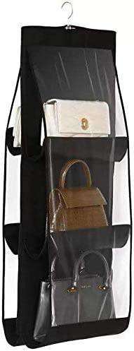 Hanging Purse Handbag Organizer for Closet Wardrobe Purse Clutch Tote Bag Collection Storage Holder with 6 Clear Easy Access Pockets Over the Door Organizer,Space Saving Organizers,Black