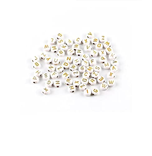 300Pcs Mix White Gold Mixed Letter Acrylic Beads 4x7mm Flat Round Spacer Alphabet Beads for Jewelry Making Handmade Necklace Bracelet DIY