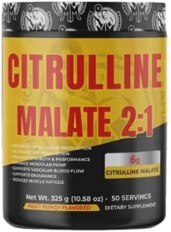 Citrulline Malate 2:1 Powder Supplement | 300g | 60 Serving | Fruit Punch Flavor | Non-GMO, Gluten Free