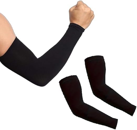 MOKA STORE Arm Cover Sleeves for Basketball, Running, Cycling, Golf, Volleyball, Baseball, Football for Men and Women (Pair, Black)