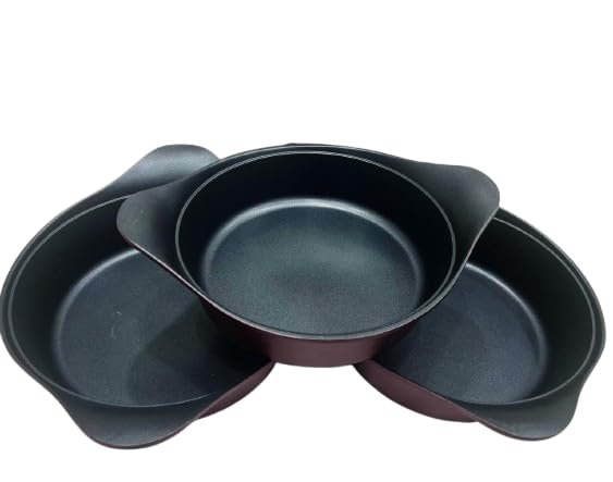 Granite Bakeware Set, 3-Piece Round Baking Trays with Handles, Burgundy