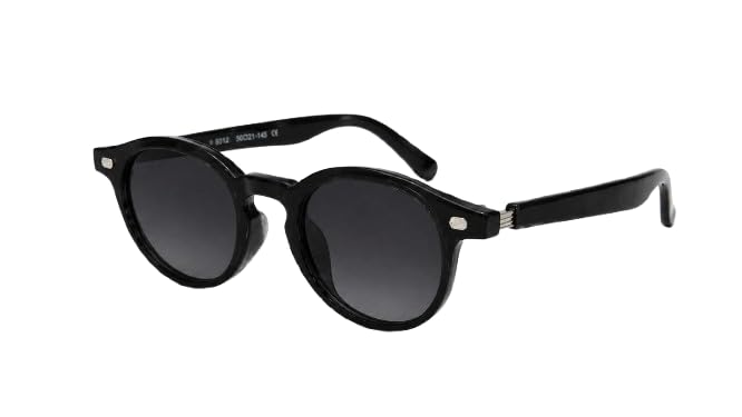 Round sunglasses, black frame with gradient gray lenses, classic design, unisex, men and women