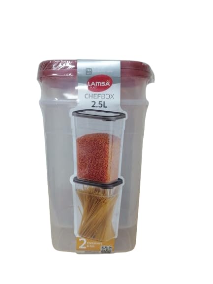Plastic Food Storage Container Set Of 2 Pieces 2.5 Liter (Multi Color)