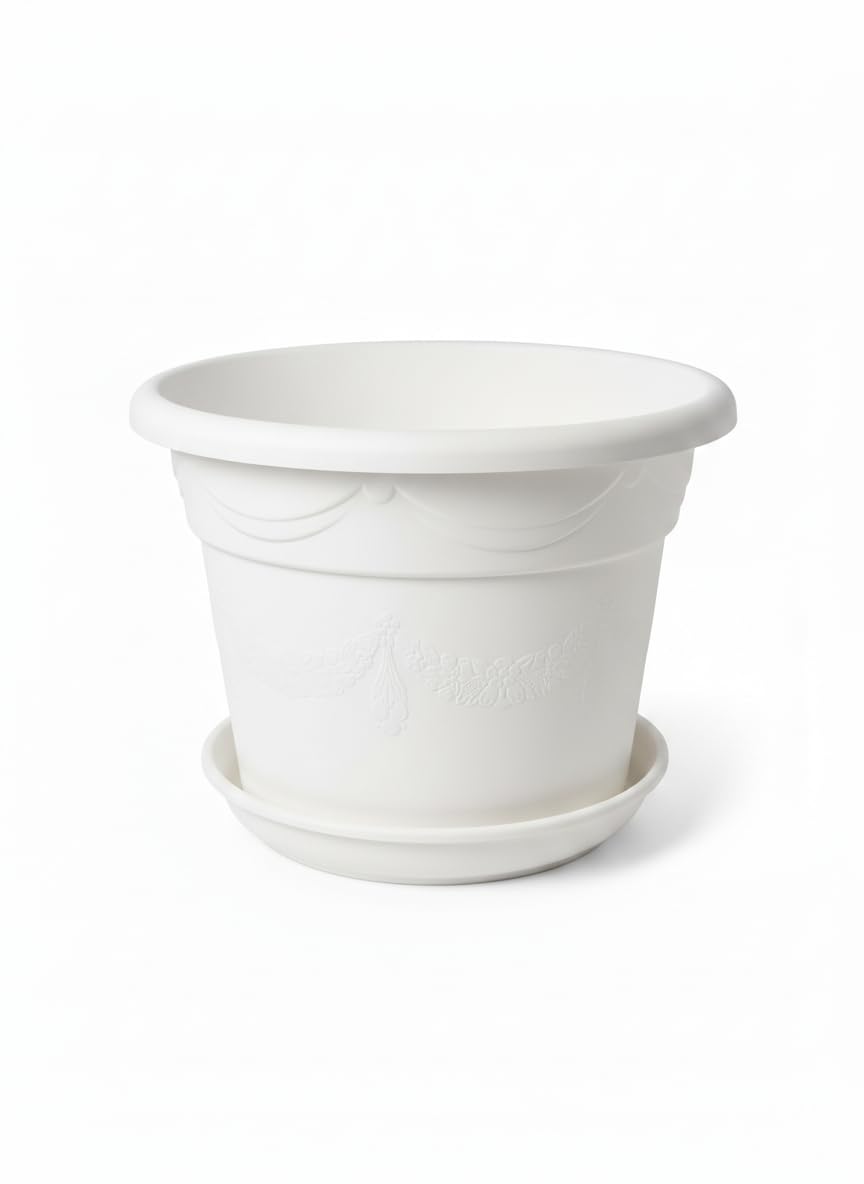 Meridian Large Plastic Planter 75cm Classic Roman Design with Saucer - White