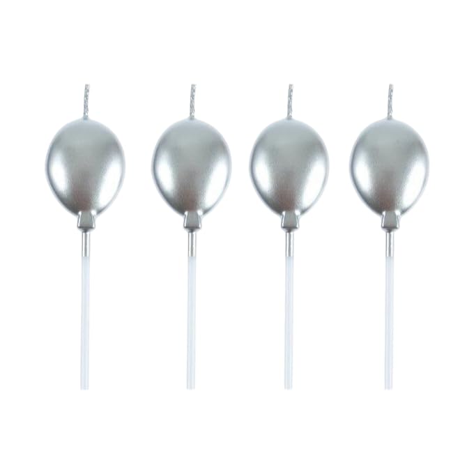 4 Pieces Balloon Candles Party Decoration Cake Dessert Decoration (Silver)