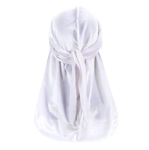 Velvet Durags for Men, Waves Durag with Long Tail Wide Strap,Du-Rag for 360 Wave(off white)