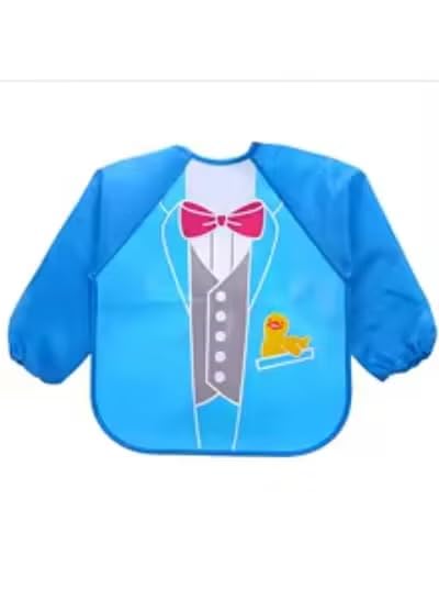 Baby's Long-Sleeve Waterproof Bib for Both Eating and Drawing (Blue), One Size - 1Pc