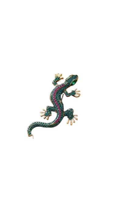 MySouq Store Lizard Gecko Brooch Pin, Rhinestone Embellished, Vintage Metal, Animal Theme, Women's Fashion Jewellery