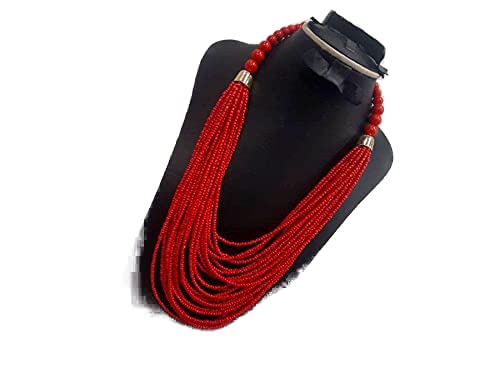 JAZZEEL Women's Red Beaded Necklace, Unique Handmade Fashion Accessory for Her