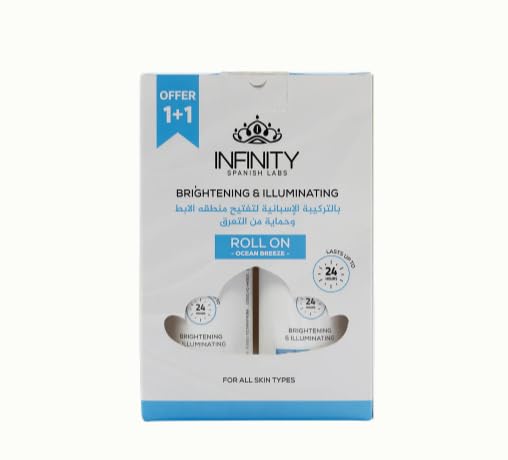 Infinity Brightening Roll-On Deodorant, Ocean Breeze Scent, with Dermawhite WF & Kojic Acid, 24-Hour Protection, Whitening & Anti-Sweat Formula, 2 Items 80ml Per One.