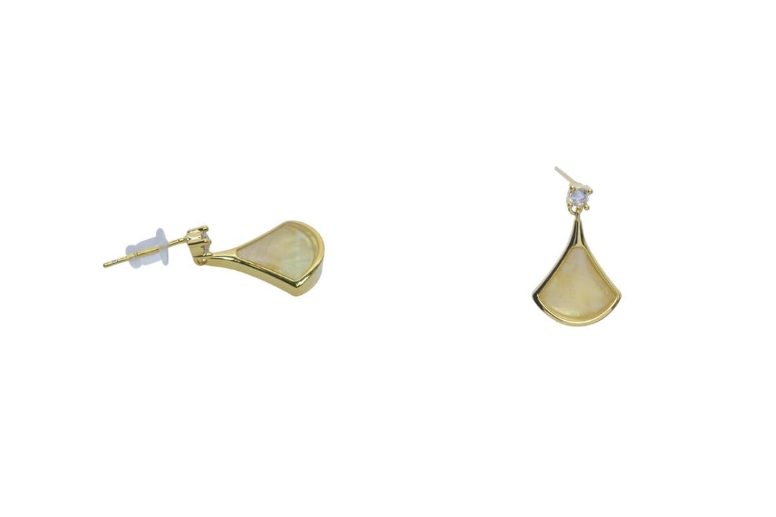 Platinum Mother-of-Pearl Fan Drop Earrings, Art Deco Design for Women - Gold