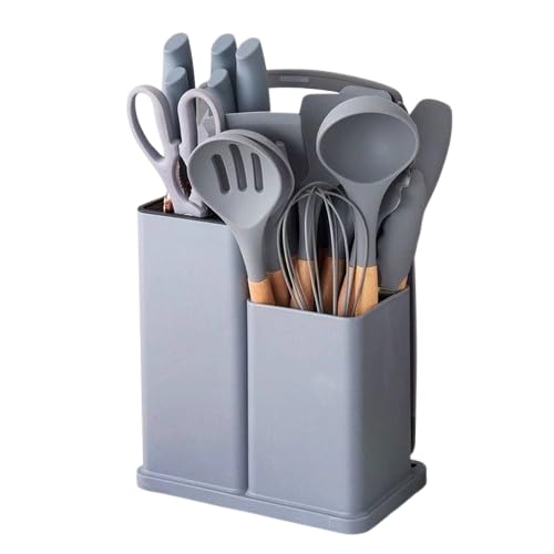 Complete Knife and Dispenser Set - 19 Pieces with Elegant Stand F (Grey)