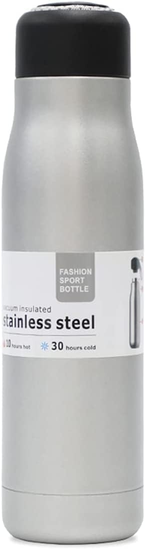 Water Bottle, 304 Stainless Steel Leak Proof Double Wall Vacuum Flask, BPA Free & Eco-Friendly, Insulated Cup Keeps Water Hot or Cold, Silver, 550ml (Silver, 550)