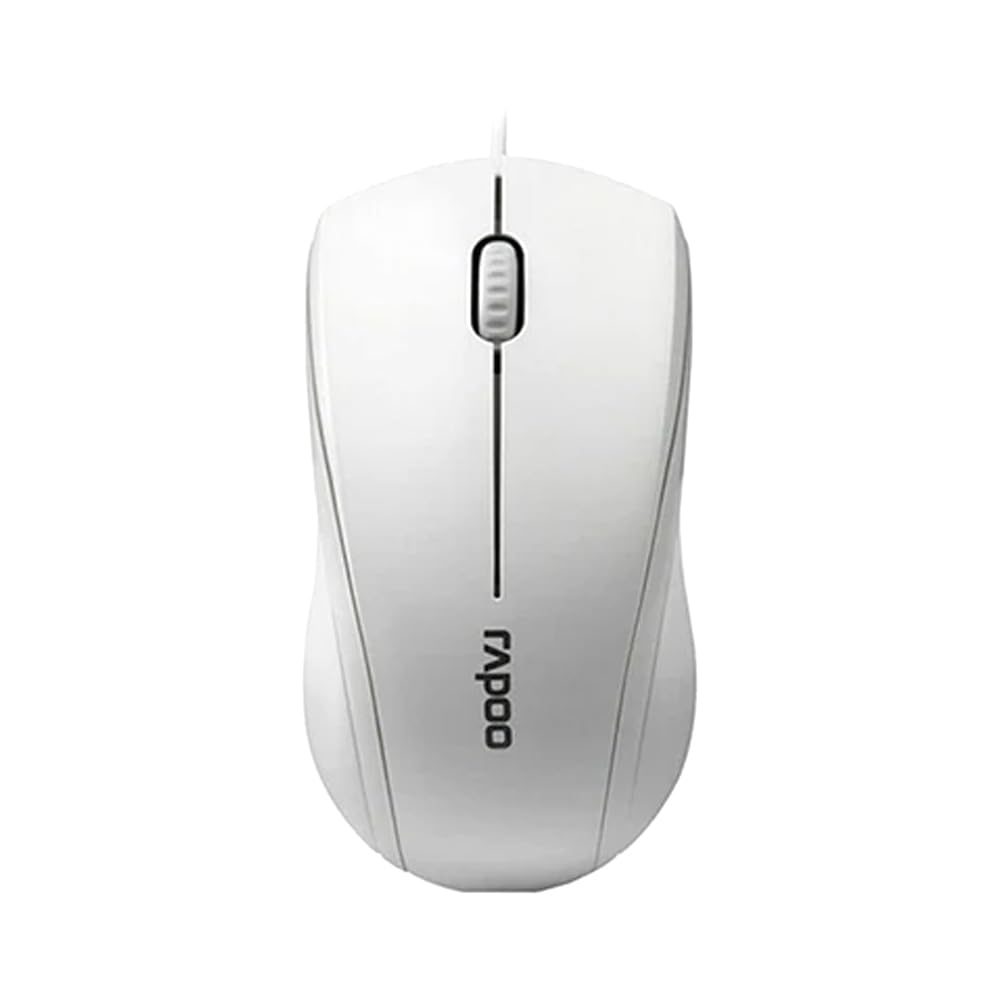Rapoo N1200 Silent Wired Mouse, 1000 DPI 5ft Cord Quiet Button Optical Computer Mouse, Left Right Hand Use, for Laptop Chromebook Mac Notebook, Matte White