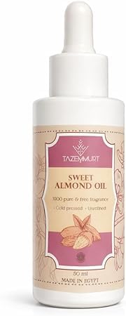 TAZEMMURT Sweet Almond Oil, 100% Pure, Cold Pressed, Fragrance Free, for Face, Hair & Body, 50ml