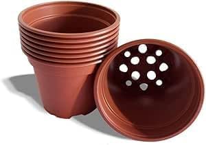 Plastic Round Flower Pot, Plant Pot, Red Brown 10 Pieces (16)