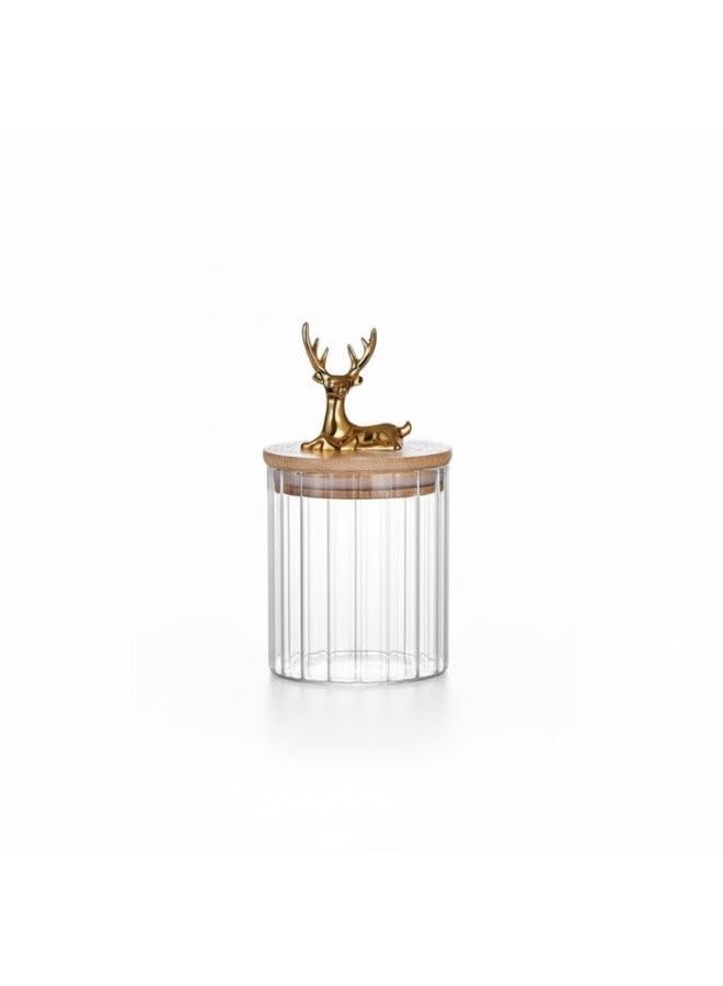 Clear Glass Storage Jars with Gold Deer Lid – Amber Kitchen Containers with Bamboo Seal Lid
